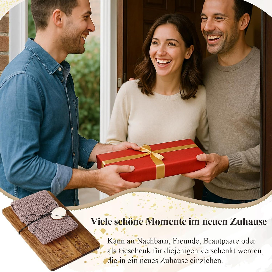 Xuniea Einweihungsgeschenk 23 x 15 cm Holz Frühstücksbrett Baumwolle Küchentuch Neues Zuhause Gesche