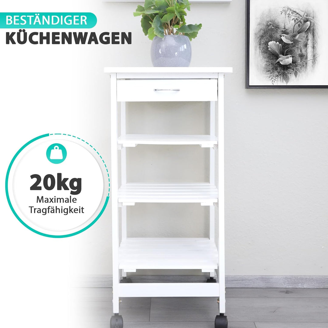 DRULINE Servierwagen Beistellwagen 37x37x76 cm, Multifunktionaler Küchentrolley mit 3 Ebenen, Mobile