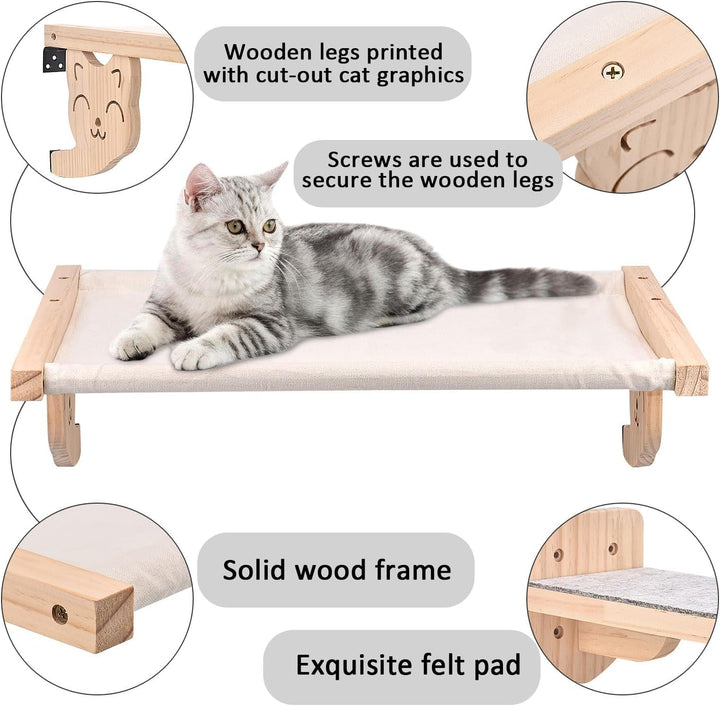 Katzenhängematte und Wandregal, Holzmöbel für Katzen, Schlaf- und Spielplattform