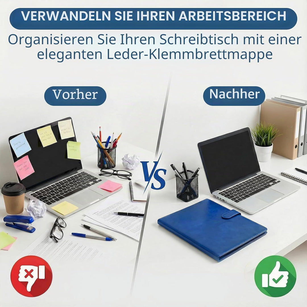 Klemmbrettmappe A4 aus PU-Leder, Magnetische Faltbare Clipboard Schreibmappe mit Deckel, Stiftehalte