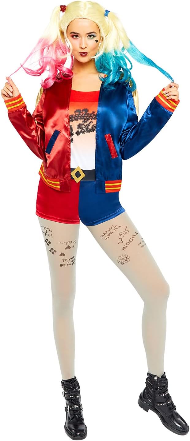 Amscan - Erwachsenenkostüm Harley Quinn aus Suicide Squad, Jacke mit angenähtem Top, Hose, Gürtel, S