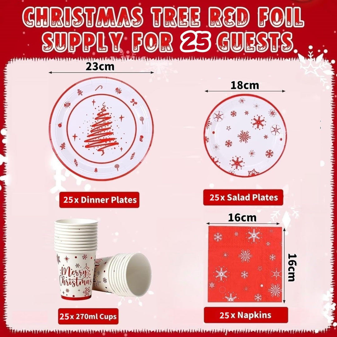 KAHEIGN 168Pcs Weihnachten Geschirr Set für 24 Personen, Papier Partygeschirrset mit 24Sets Speisete