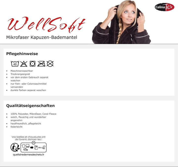CelinaTex WellSoft Bademantel Kapuze Damen Herren XXL weiss Mikrofaser Morgenmantel Coral-Fleece Sau