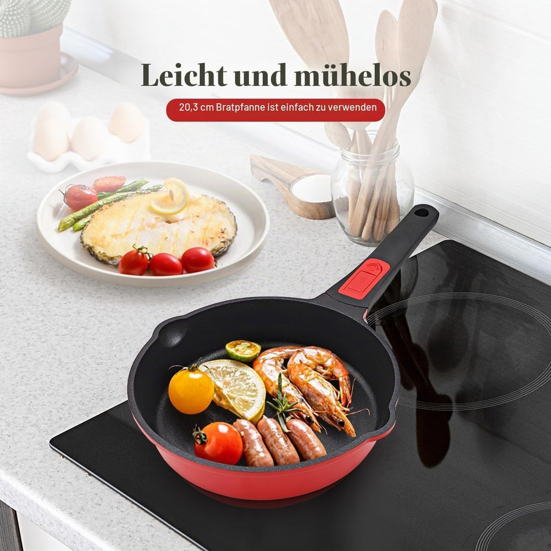 Pfanne 20cm mit Deckel, Aluminium Bratpfanne Hoher Rand mit Abnehmbarer Griff, für alle Herde|Anti-K