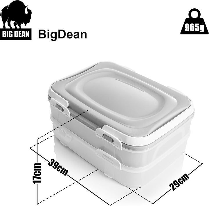 BigDean Partycontainer mit 2 Etagen und Hebeeinsatz in Pastell Grau – für Backwaren, Snacks &amp; Kuchen