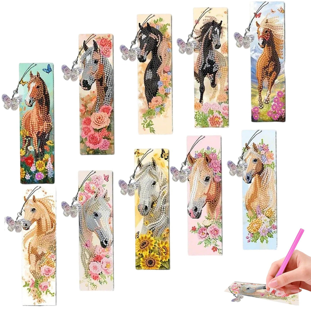 10 Stück Diamond Painting Lesezeichen Pferd, Diamant Malerei Lesezeichen mit Anhänger, 5D Diamant Pa