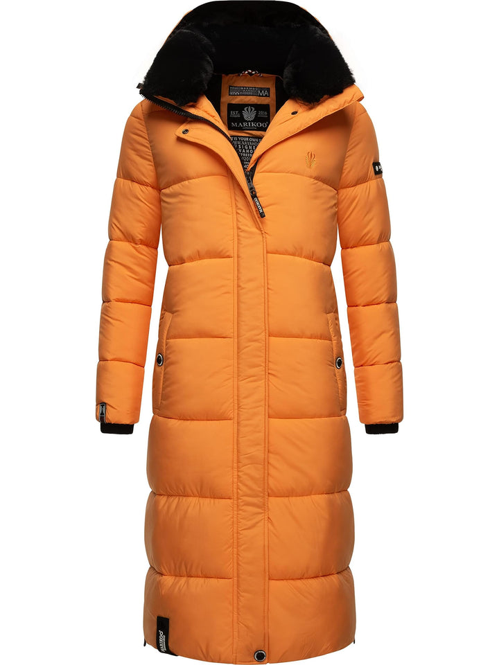 MARIKOO Damen Wintermantel warmer Steppmantel lang mit abnehmbarer Kapuze Reliziaa XS-3XL XS Apricot