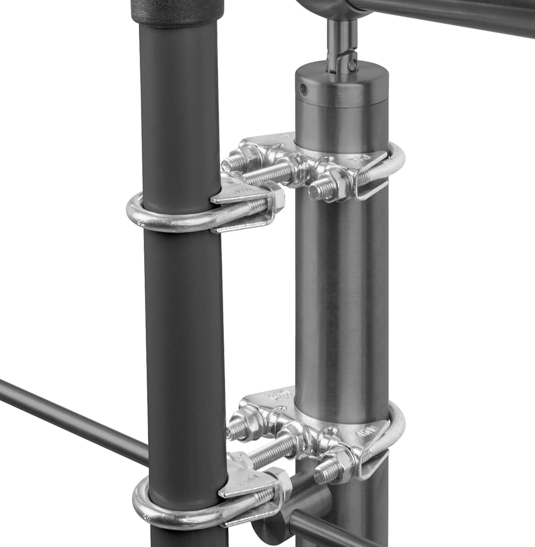 STORM-PROOF Sonnenschirmhalter für runde Geländer - Zwei-Punkt-Befestigung aus Stahl (Schirmstock Du