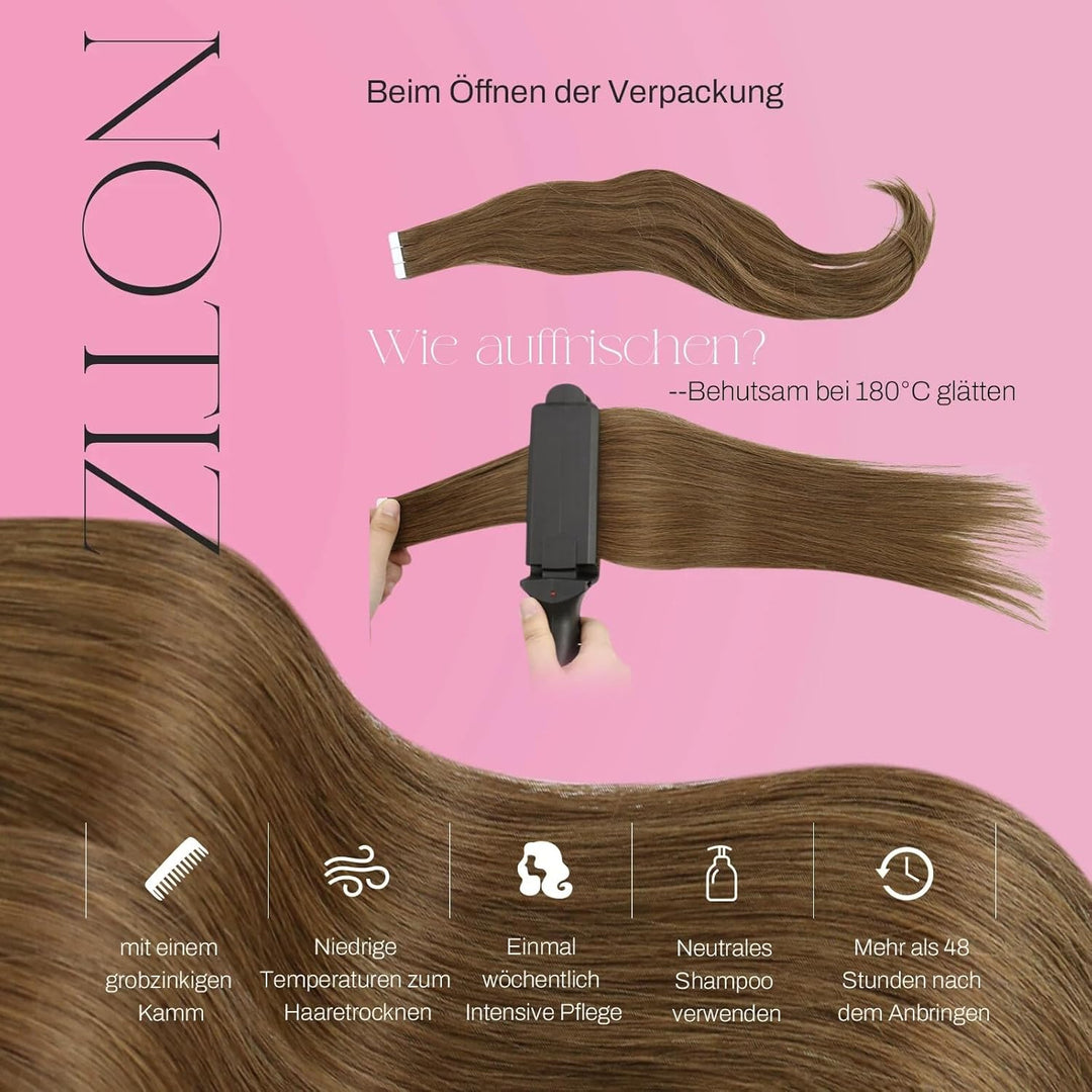 Moresoo Invisible Tape Extensions Hellbraun Echthaar Tape in Extensions Braun Tapes Klebestreifen Ex