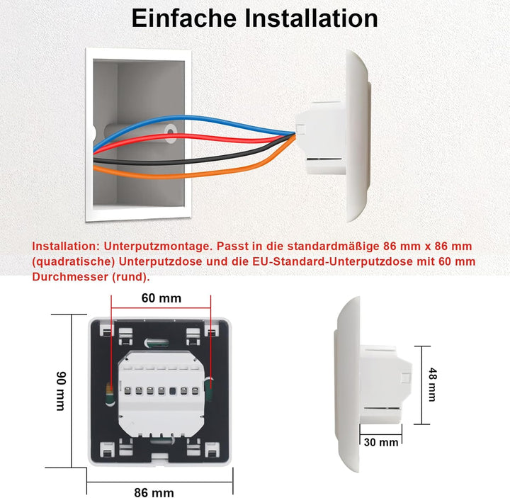 KETOTEK Programmierbare Digitales Thermostat für Wasser Fussbodenheizung 3A 230V, Raumthermostat Fus
