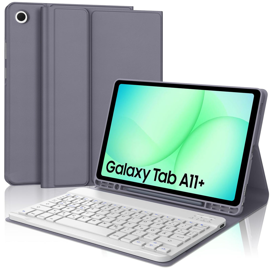Hülle mit Tastatur für Samsung Galaxy Tab A11+ 11" & A9+ 11" (2025/2023), SchutzHülle, Deutscher QWE