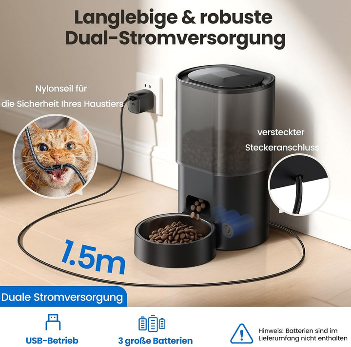 3L Automatischer Katzenfutterspender 2,5L Katzenbrunnen-Set, geräuscharmes App-gesteuertes Fernfütte