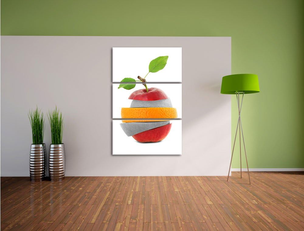 Pixxprint Früchte Mix Apfel Orange Limette als Leinwandbild/Grösse: 3 Teilig (120x80) cm/Wandbild/Ku