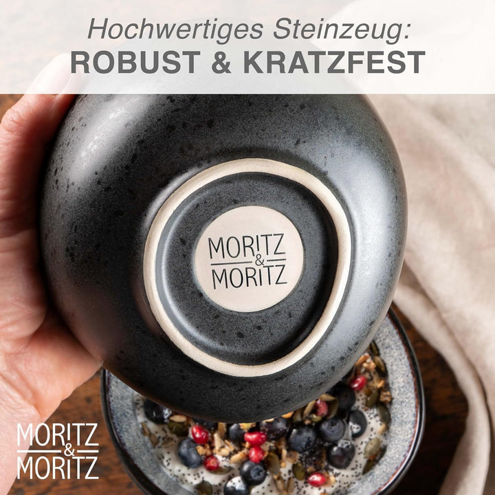 Moritz & Moritz ORGANIC Müslischalen Set 6-teilig Grau, Steingut Bowls im modernen Design, ca. 500 m