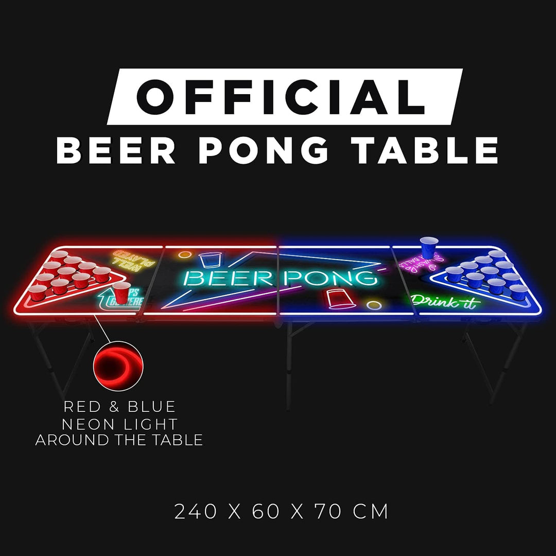 Beer Pong Offizieller Spotlightholes Tisch mit Löchern Set | Full Pack | Inkl. 1 Tisch + 120 53cl Be