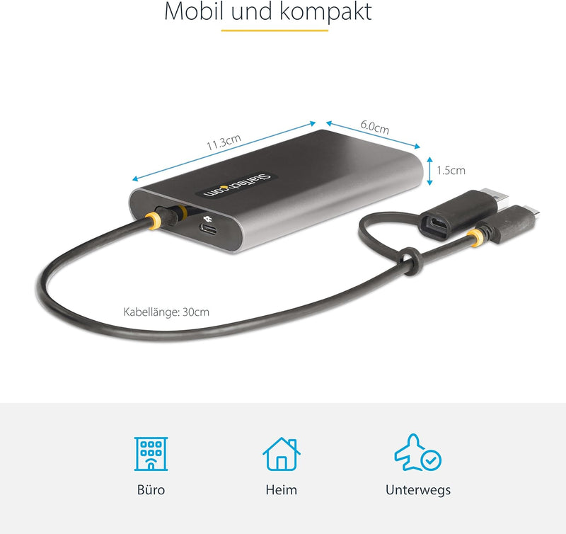 StarTech.com USB-C Dual HDMI Adapter - USB-C/USB HDMI Adapter für 2 4K 60Hz Monitore - 100W PD Pass-