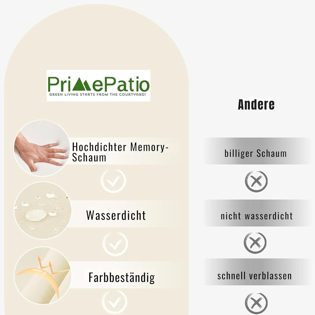 Outdoor Stuhlkissen 45x45, 2er Set mit Bändern, Creme | Wasserdichtes Sitzkissen mit Weicher Schaums