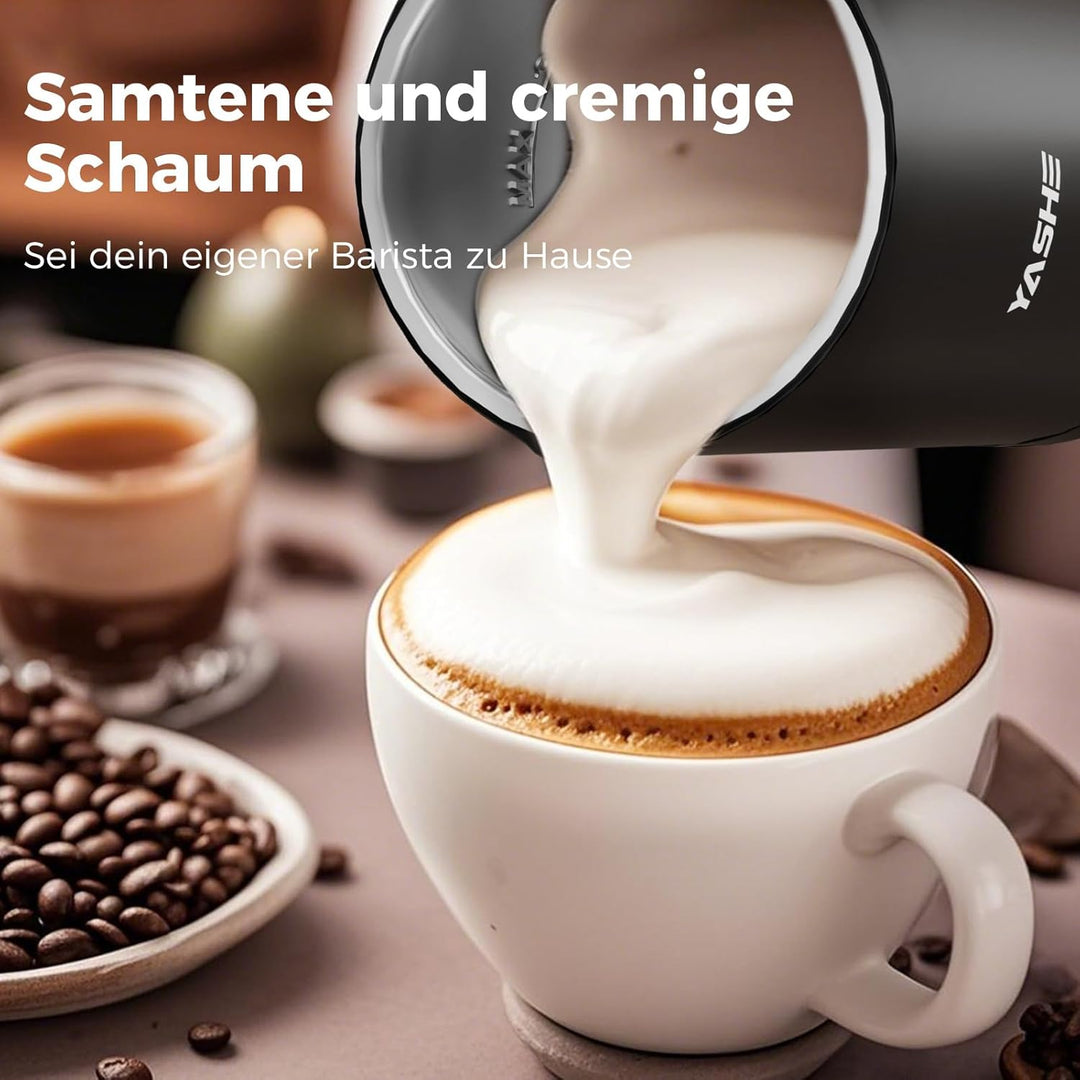 YASHE 4-IN-1 Edelstahl Milchaufschäumer, 10oz/300ml Milchschäumer für Perfekte Lattes, Cappuccinos,