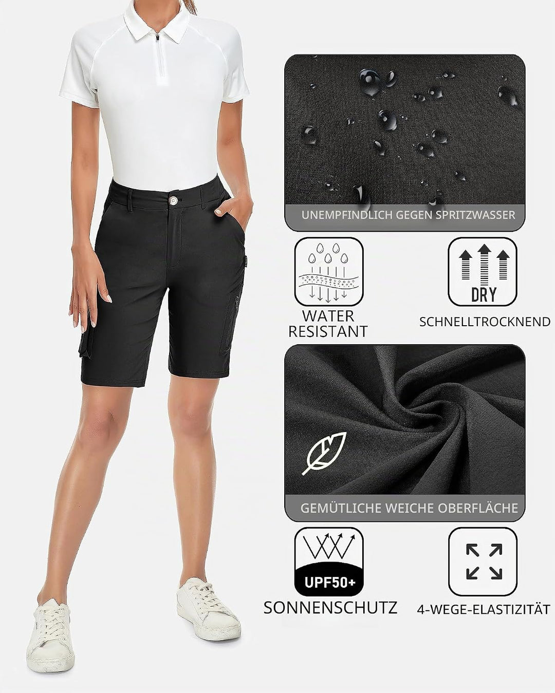 Soneven Wanderhose Damen Kurz Cargoshorts Bermuda Shorts Sommer Outdoor Trekkinghose Leichte Schnell