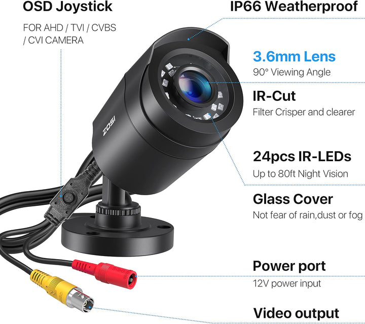 ZOSI 1080P HD Aussen Video Überwachungskamera 4-in-1 TVI/CVI/AHD/CVBS 960H CCTV Kamera mit OSD 24M I