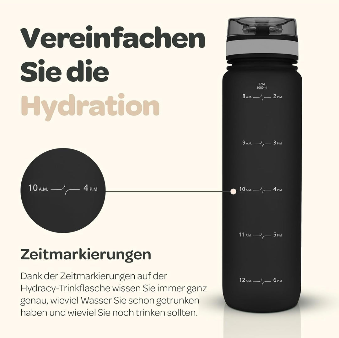 Hydracy Trinkflasche mit Fruchteinsatz - 1L Wasserflasche - BPA-freie Trinkflasche mit Zeitmarkierun