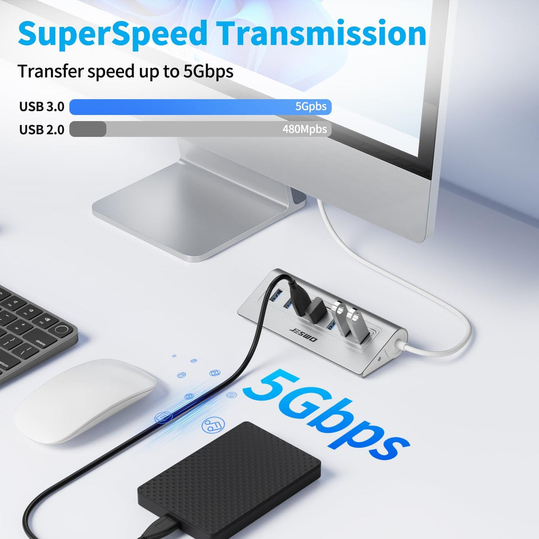 USB Hub 3.0 7-Port, Aluminium USB Verteiler Adapter mit Mehrfach USB 3.0 5Gbit/s, 100cm Langkabel un