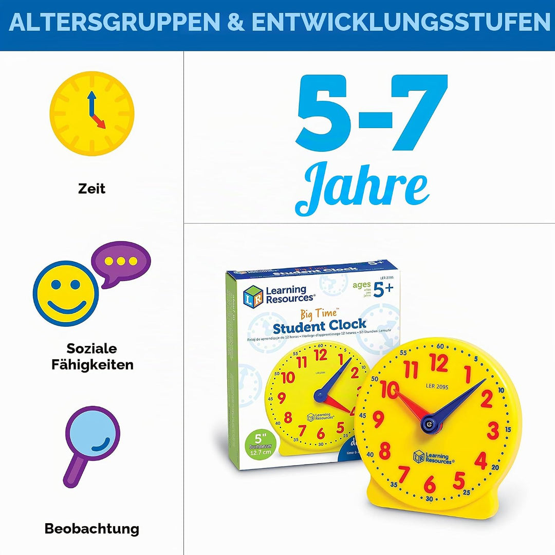 Learning Resources Big Time Lernuhr – Lernspielzeug zum Uhrzeit Lernen für Kinder ab 5 Jahren – 12-S