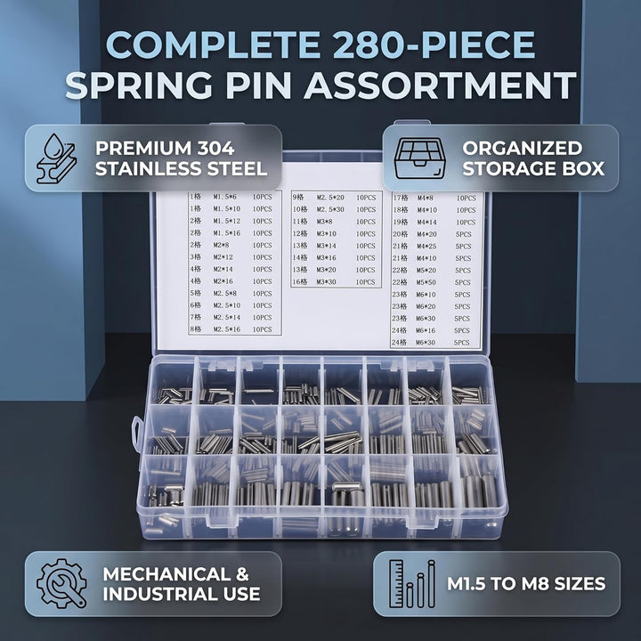 280 Stücke 304 Zylinderstift Kit Edelstahl Elastische Zylinderstift Schrank Möbel Regal Pins Unterst