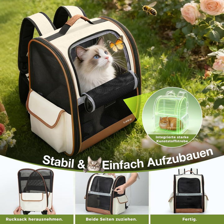 Lekesky Katzen Rucksack Hunderucksack für Mittel/Kleine Haustiere(2-8KG), KatzenRucksack mit Netzfen