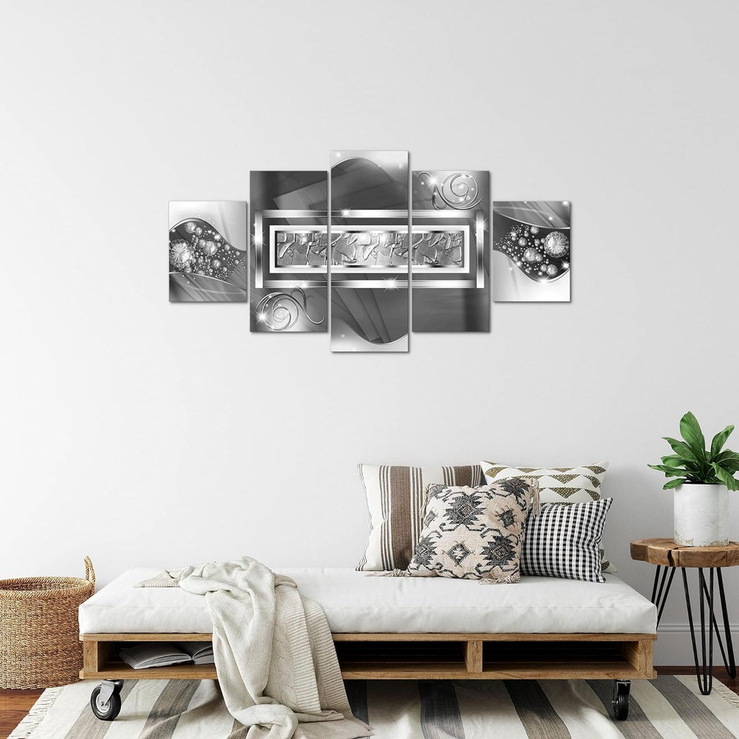 Runa Art Bild Wohnzimmer Schlafzimmer Abstrakt 5 Teilig Diamant Grau Silber Wandbilder auf Vlies Lei