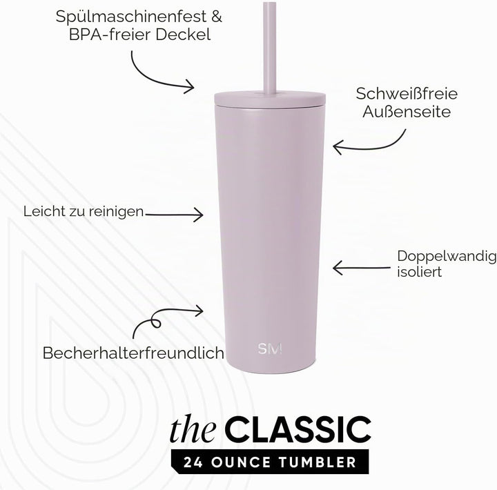 Simple Modern Thermobecher mit Strohhalm und Deckel | Trinkbecher mit Henkel Wiederverwendbare Edels