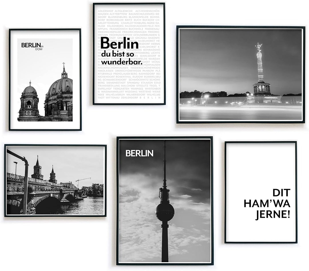 Berlin Poster - Wohnzimmer Bilder Set für Berliner - Geschenk Idee zum Einzug/Umzug - Hauptstadt - o