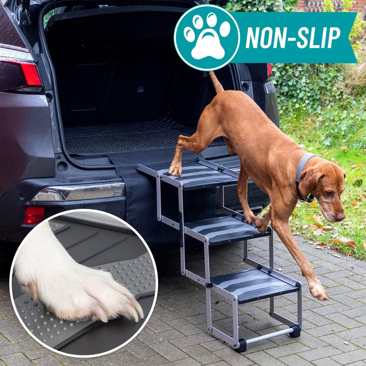 VOSS.PET Faltbare Hundetreppe, 3-stufige Kofferraumtreppe, Gelenkschonende Auto-Treppe, Einstiegshil