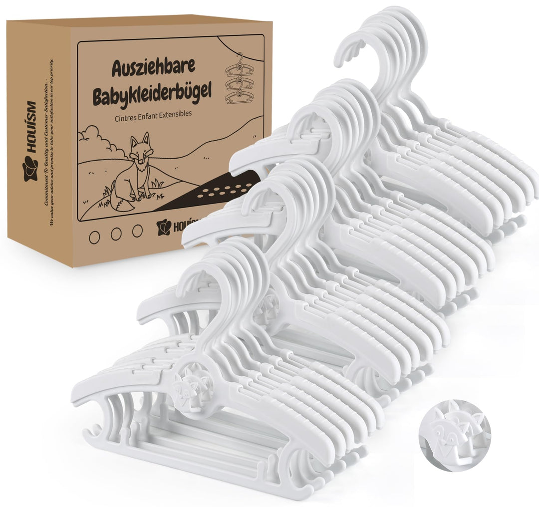 24 Stück Babykleiderbügel Platzsparend, Mitwachsende KinderKleiderbügel Verstellbare 27.5-37cm mit S