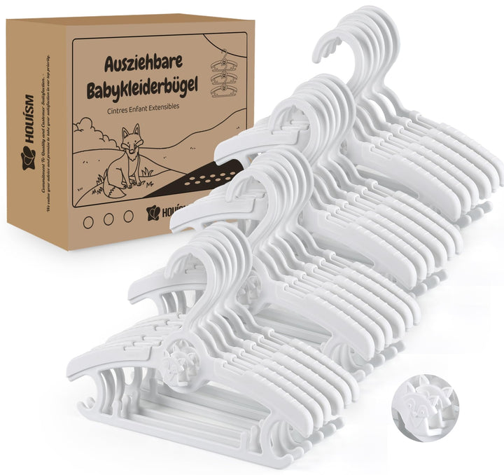 24 Stück Babykleiderbügel Platzsparend, Mitwachsende KinderKleiderbügel Verstellbare 27.5-37cm mit S
