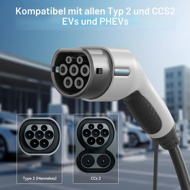 Typ 2 Ladekabel 16A/11 kW/3-Phasig/5 Meter Elektroauto Ladekabel Typ 2 auf Typ 2 EV Ladekabel für E