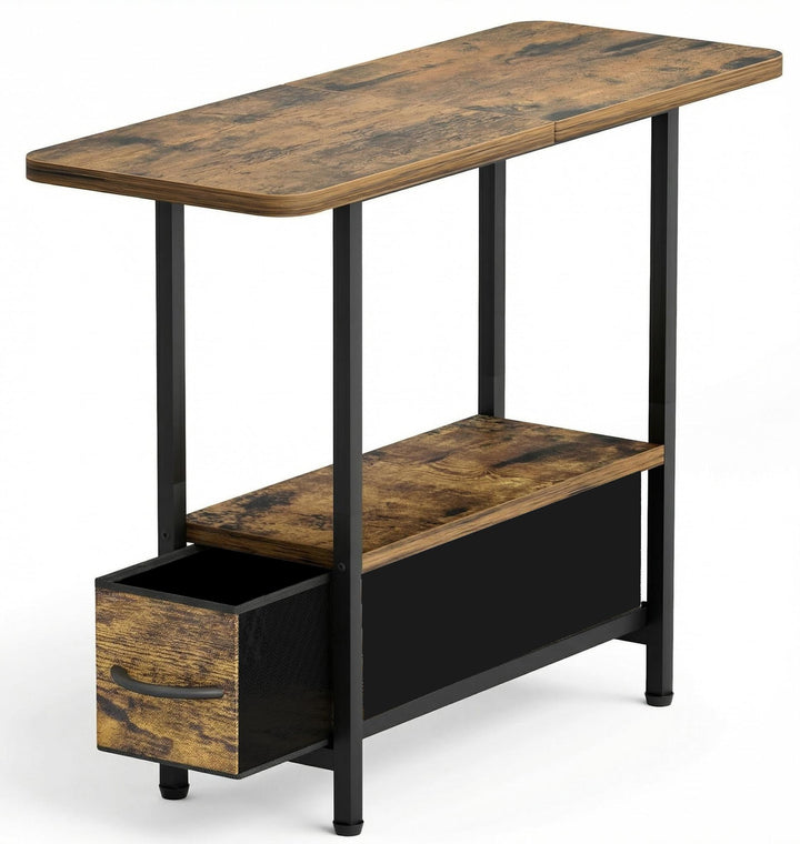 MISSLO Schmaler Beistelltisch mit Stauraum, 2 Stufiger Sofatisch Kleiner Tisch für Couch, Schlafzimm