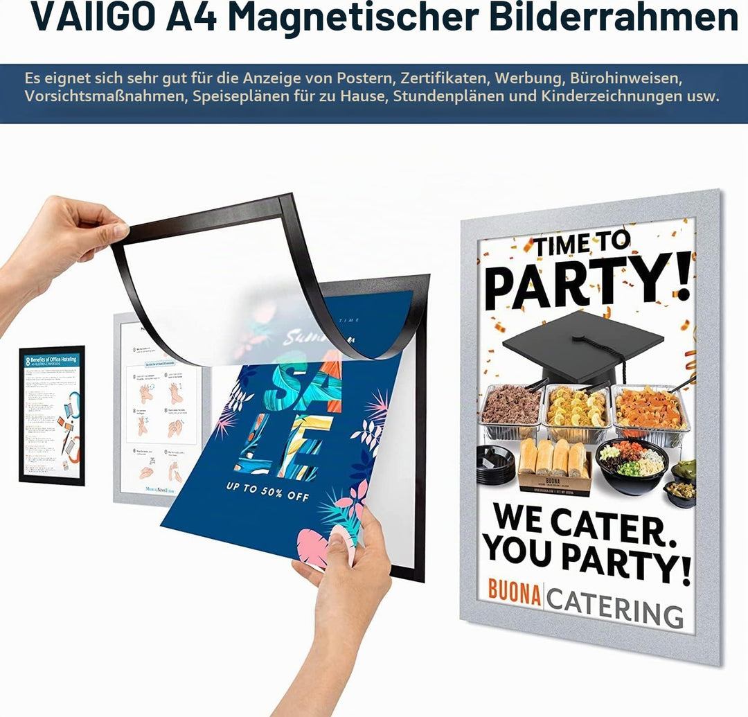 VAIIGO Magnetrahmen Info-Rahmen Selbstklebend mit Magnetverschluss für Informationsrahmen DIN A4 For