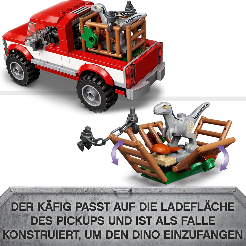 LEGO Jurassic World Blue & Beta in der Velociraptor-Falle, Spielzeugauto mit Dinosaurier Figuren, Ge