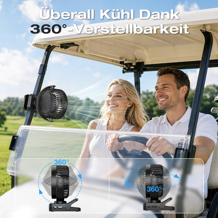 USB Ventilator 12000mAh Akku Tischventilator mit Fernbedienung & Magnetfuss, 3 Stufen, LED Licht, Ti