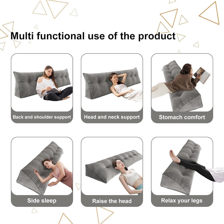 OHMG 120/140/160/180/200 cm Lesekissen für Bett, Rückenkissen, Sofakissen, dreieckiges Kopfteil, Sof