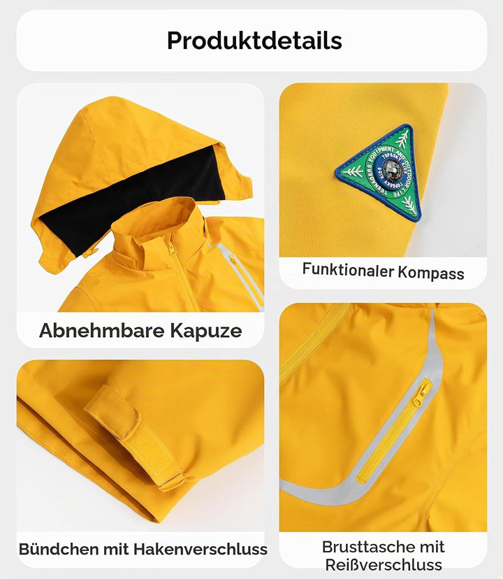 YoungSoul Kinder wasserdichte Regenjacke mit Abnehmbarer Kapuze 104-110 Gelb, 104-110 Gelb