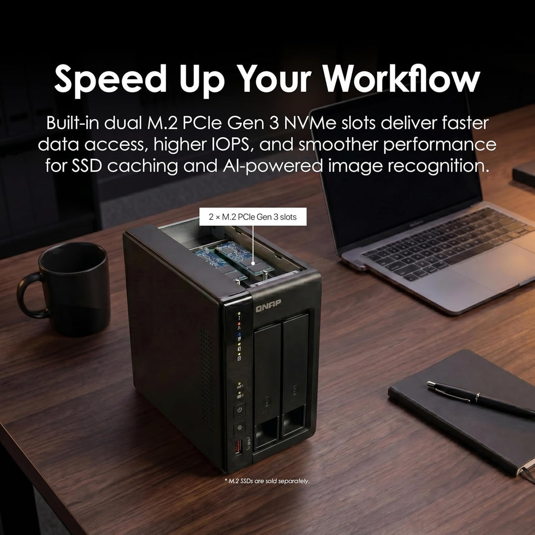 QNAP TS-253E-8G-US 2 Bay Hochleistungs-Desktop-NAS mit Intel Celeron Quad-Core-Prozessor, 8 GB DDR4