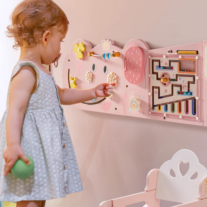 ROBUD Montessori Motorikbrett Holz – 11-in-1 Busy Board Wandspielzeug für Kinder ab 18 Monaten, Mont