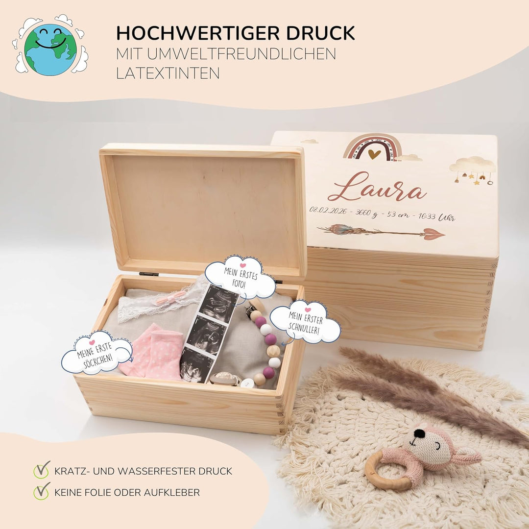 KIDSMOOD - Erinnerungsbox Baby, personalisierte Holzkiste mit Deckel, Ideal zur Aufbewahrung von Eri