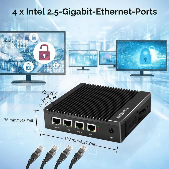 Fanless Firewall Micro Appliance, Intel J4105 I226 LAN Ports, Intel Graphics Mini PC, AES NI, Kompat