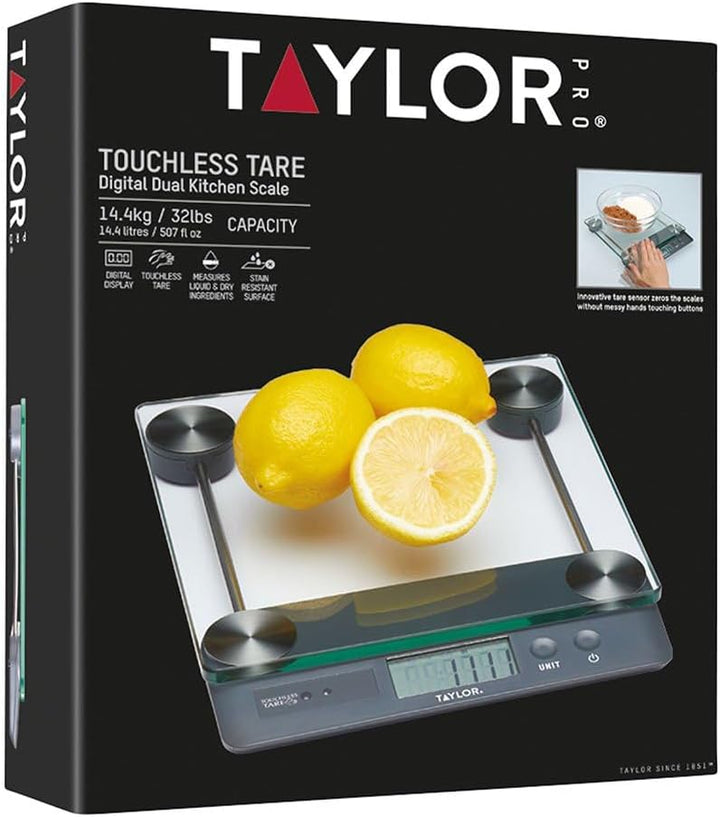 Taylor Pro, Digitale Küchenwaagen für Lebensmittel, mit Berührungsloser Tara-Funktion, 14,4 kg bzw.