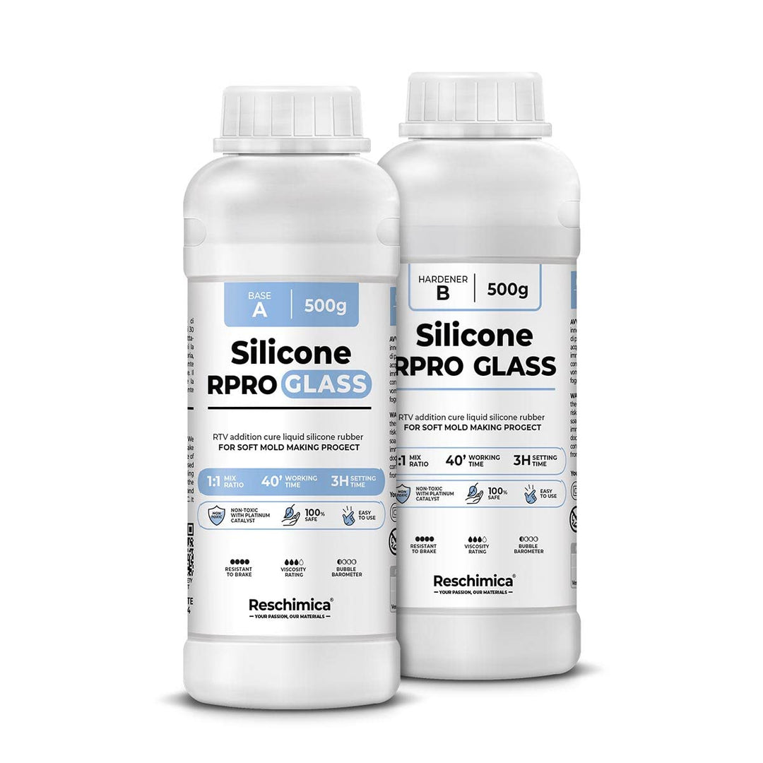 Reschimica Flüssiges Silikon Kautschuk 1:1 R PRO Glass, Durchscheinender Silikonkautschuk, ideal für