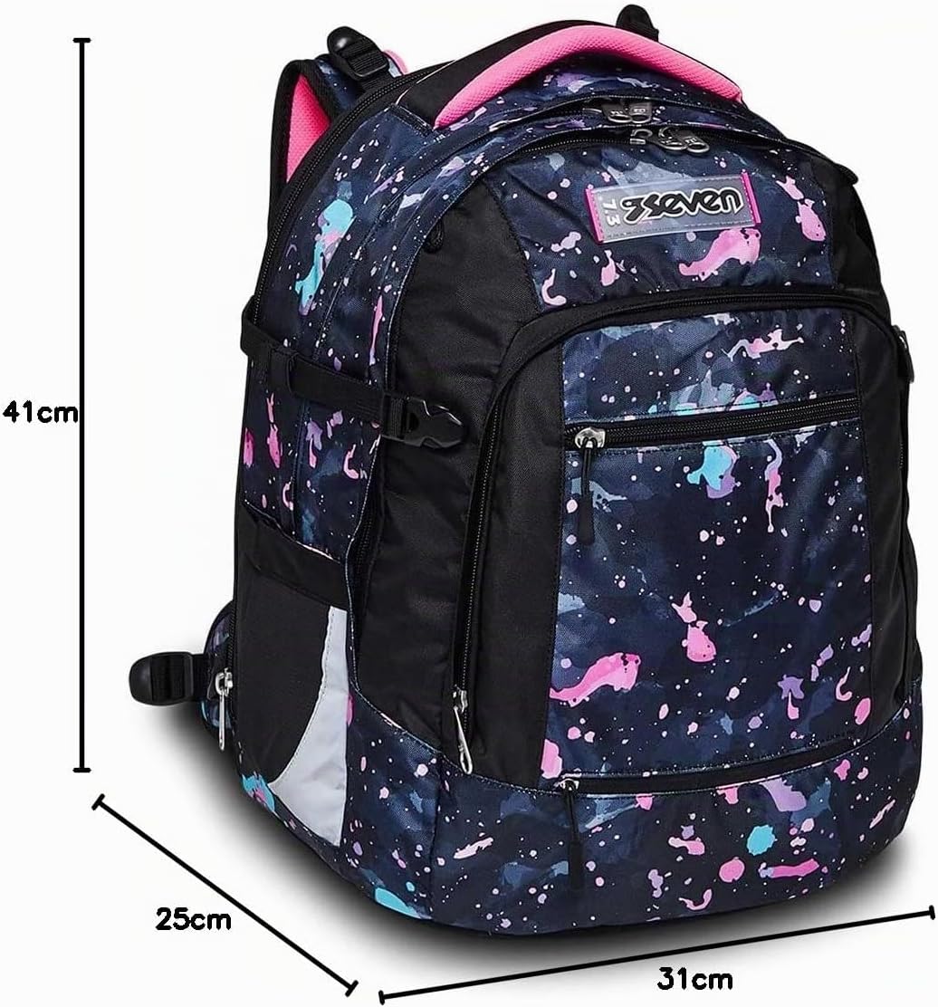 SEVEN Schulrucksack: ergonomisch &amp; erweiterbar, mit mehreren Fächern, Schulranzen für Mädchen&amp;Jungen