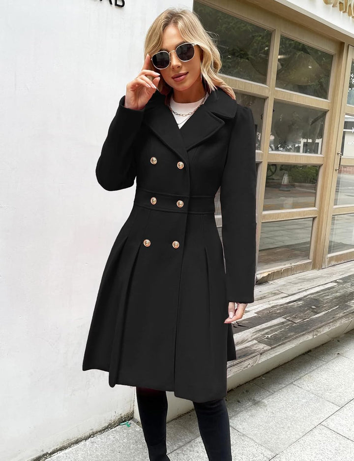 GRACE KARIN Damen Mantel Wintercoat Revers Zweireihiger Mantel Knielang Trenchcoat Winter Lang A-Lin